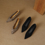 KYLETHOMASW  -  Real sheep leather women dress shoes leopard pointed toe slip on pumps