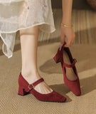 KYLETHOMASW  -  High Heeled Women Autumn New Fashion One-word Buckle with Light Mouth Pumps Womens Thick Heel Small Square Head Mary Jane Shoes