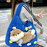 KYLETHOMASW  -  Cute All-match Fashion Design Tote Bag Plush Handbags Doll Detachable Schoolbag Largr Student Bags Women