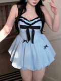 KYLETHOMASW  -  French Vintage Gothic Striped Bow Dress Woman New Design Fashion Slim Casual Party Dresses Summer Retro Aesthetic Clothing