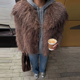 KYLETHOMASW  -  Brown Soft Fuzzy Fur Oversized Cardigan Lapel Collar Warmth Locking 2025 Winter Street Fashion Coat Women Party Luxe Lady Coat