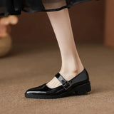 KYLETHOMASW  -  Patent Leather Buckle Strap Oxfords Woman Pointed Toe Shoes Low Heel Flats Ladies Mary Janes Lolita Derby Loafers Femme Sneakers