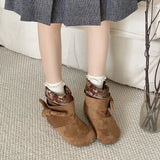 KYLETHOMASW  -  French-style bow suede ankle boots new vintage British style, pairs with skirts, Melard slim boots