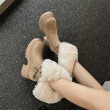 KYLETHOMASW  -  Women High Platforms Mid-calf Boots Fashion Warm Plush British Booties High Snow Boots Female Thick Soles Heels Boots