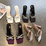 KYLETHOMASW  -  Summer Fashion Women  New Luxury Brand Rhinestone High Heel Sandals Versatile Simple Slim Heel Sandals Women Slippers 652