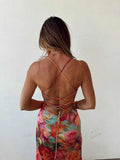 KYLETHOMASW  -  Casual Sleeveless Backless Tie Up Dress Summer New Low Cut Pleated Evening Dress Fashion Hot Girl Irregular Floral Printed Dress