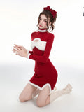 KYLTHOMASW  -  Sweet Hot Girl Christmas Red Dress Women's Autumn and Winter Sexy High Neck Knitted Wrap Hip Short Dress Fashion Female Clothes