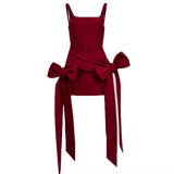 KYLETHOMASW  -  Bow Decoration Mini Dress Woman U Collar Backless Sleeveless Skinny Peach Hip Christmas Party Sweet Style Elegant Bodycon