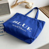 KYLETHOMASW  -  Blue Canvas Tote Bag Letter Printing Student Schoolbag With Zipper Shoulder Shopping Bags For Woman