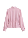 Kylethomasw  Spring Elegant Pink Turn-Down Collar Blouse for Woman Casual Long Sleeves Lace-Up Female Chic Single Breasted Shirt Top