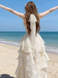 KYLETHOMASW  -  France Sweet Slash Neck Holiday Dress Women's Summer New Design Fashion Elegant Fairy Irregular Seaside Dress Female Clothing