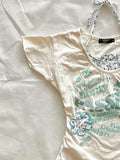 KYLETHOMASW  -  American Retro Sweet Printed T-shirt Women Summer Vintage Slim Patchwork Fake Two-piece Tops New Design Fashion Y2k Clothes