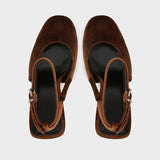 KYLETHOMASW  -  Retro Brown Faux Suede High Heels Women Fashion Round Toe Ankle Strap Buckle Brand Designer Shoes Elegant Banquet Dress Shoes