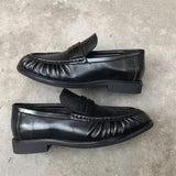 KYLETHOMASW  -  Round-toed loafers for women with pleated low heels Retro Brown Ladies Shoes Woman Fashion Brand Designer Shoes for Women