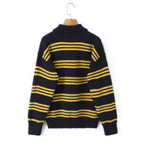 KYLETHOMASW  -  American Retro Lapel Collar Knitted Sweater For Women Long Sleeve Casual Loose Autumn Striped Pullovers