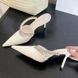 KYLETHOMASW  -  Spring Street CRYSTAL Women Slipper Pointed Toe Thin Low Heel Sandal  Slip On Ladies Mules Shoes Zapatos Mujer