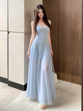 KYLETHOMASW  -  Women Clothes Sweet Sheer Sexy Tank Low Cut Slim Long A-Line Dress Elegant Lady Party Birthday Vestidos Robe Beach Casual Korean