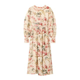 KYLETHOMASW  -  Spring Puff Long Sleeve Party Dresses for Women Robe Vintage Cotton Rayon Floral Print V Neck Dress Front Buckle Up Vestidos