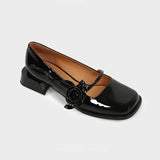 KYLETHOMASW  -  rose flower patent leather shoes woman brand designer sqaure toe pumps female thick heel button strap mary janes talons hauts