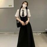 KYLETHOMASW  -  College Style Korean Style Loose Waist-hugging Slim Suspender Dress for Female Students Japanese Mid-length Strap Skirt Suit