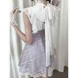 KYLETHOMASW  -  Womens Sweet Plaid Lace Trim Dress With Ruffle Collar And Waist Cinched Design