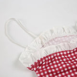 KYLETHOMASW  -  Fashion Sweet Plaid Lace Spliced Women Camisole Cute Chic Y2k Summer Trendy New Slim Fit Blouses