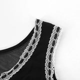 KYLETHOMASW  -  Summer Sexy Tank Women New Fashion Ribbons Sexy Mesh Lace Partywear Black Tank Elegant Casual Slim Tank Female Knitted Camisole