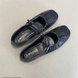 KYLETHOMASW  -  Pleated Mary Janes Flats Shoes Women Square Toe Pu Leather Comfortable Elegant Red Shoes Ladies Shallow Black Ballet Flats New