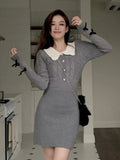 KYLETHOMASW  -  Y2K Sweet Sweater Knitted Dress for Women Elegant Long Sleeves Slim Party Mini Dress Female One Piece Prom Vestidos New Clothes