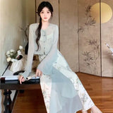 KYLETHOMASW  -  Women's Chinese Style 2-Piece Floral Dress Set Sheer Cardigan Maxi Dress