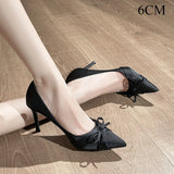 KYLETHOMASW  -  High Heels Women's Spring and Summer Satin Thin Heels Light Mouth High Heel Pumps New Bow Pointed Banquet Dress Shoes Women