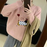 KYLETHOMASW  -  Korean Blue Puppy Towel Embroidered Raccoon Velvet Sweater for Women in Autumn and Winter Loose Outerwear Knitted Top