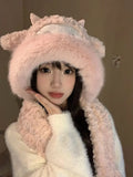 KYLETHOMASW  -  Sweet Hot Girl Cute Little Sheep Hat Women's Winter Scarf Thick Warm Bomber Hats Female Trendy Accessories