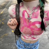 KYLETHOMASW  -  American Printed Graffiti Short Sleeved T-shirt Summer New Style Spicy Girl High Neck Slimming Design Pleated Top