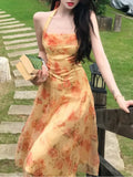 KYLETHOMASW  -  Elegant and Chic Women Fashion Floral Dress Halter Sleeveless Bodycon Slim Casual Beach Holiday Clothes Female Vestidos New Robe
