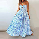 KYLETHOMASW  -  Fashion Hollow Out Sleeveless Vacation Dress Summer Strapless Pleated Slim Maxi Dress Elegant Lady Off Shoulder Evening Dress