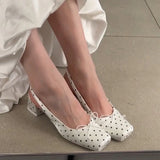 KYLETHOMASW  -  Polka Dot Thick Heel Women Sandals Fashion Cover Toe Singbacks Mules Pumps Elegant Party Dress Female Slip On Sandalias