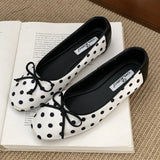 KYLETHOMASW  -  Polka Dot Butterfly-Knot Ballet Flats Women Round Toe Shallow Comfort Casual Dress Shoes Female Satin Elegant Footwear Women