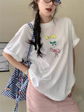 KYLETHOMASW  -  Sweet Printed Bow T-Shirts Women Oversize Half Sleeve 2024 Loose New Casual Summer Daily All Match Fashion Tees