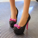 KYLETHOMASW  -  Spring Autumn New Women's Pumps Sweet Bow Polka Dot High-Heeled Single Shoes Round Toe Thin Heels Plus Size Women Shoes 슬리퍼