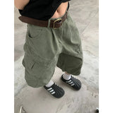 KYLETHOMASW  -  Women High-Waisted Cargo Wide-Leg Denim Shorts Green Gothic Y2K Harajuku Style Retro 2000s Jean Seven-Foot Clothes Summer