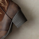 KYLETHOMASW  -  Embroidery cow leather women cowboy boots chunky heel slip on booties
