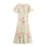 KYLETHOMASW  -  French Elegant Floral Print Short Dress Women Holiday Sleeved Fashion Ladies Midi Dress