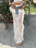 KYLETHOMASW  -  Music Festival Sexy Skirt For Women Vacation Semi-sheer Ruffle Lace Maxi Skirt Bohemian Y2K Club Outfit Spring Summer