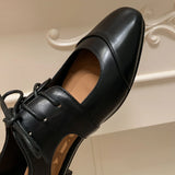 KYLETHOMASW  -  Women's genuine leather hollow-out lace-up flats summer oxfords square toe high quality soft comfortable casual espadrilles shoe