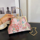 Kylethomasw Japanese Style Women's Bag Kimono Bag Fashion Metal Frame Shoulder Bag Exquisite Handbag for Girl Fancy Crossbody Bags for Women