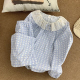 KYLETHOMASW  -  Lace Crew Neck Plaid Flower Print Pajamas Set Loose Casual Korean Sweet Plus Size Women's Pajamas Autumn Winter New Loungewear