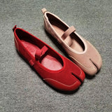 KYLETHOMASW  -  Women's Suede Mary Jane Flats Strap Design Split - Toe Comfortable Casual Shoes Stylish Daily/Lounge Footwear
