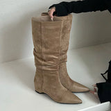 KYLETHOMASW  -  Brown Brand Women Long Boots Fashion Pointed Toe Slip On Ladies Elegant Knee-high Boots Square heel Outdoor Dress Pumps