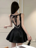 KYLETHOMASW  -  Korean Elegant Romantic Pearl Chain Backless Lace up Princess Mini Dresses Sweet A Line Dress Birthday Evening Party Clothes